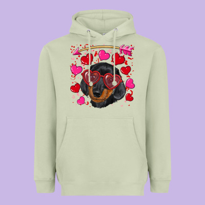 Valentine's Day  Dachshund Puppy Heavyweight Hoodie Designed By Ranaportraitstore