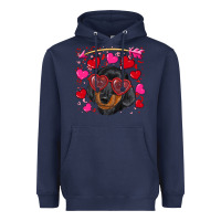 Navy valentine's day  dachshund puppy Heavyweight Hoodie - RanaPortraitStore