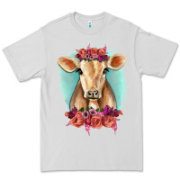 Dove Grey Floral Cow Premium Tee - RanaPortraitStore