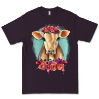 Plum Floral Cow Premium Tee - RanaPortraitStore
