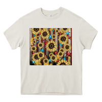 Cream America flag sunflower star tumbler Heavy Core Tee - HowdyJamesFarm