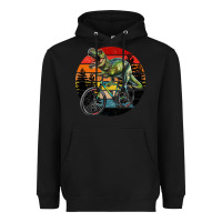 Black t rex dinosaur riding bicycle with retro forest sunset Heavyweight Hoodie - RanaPortraitStore