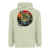 Matcha t rex dinosaur riding bicycle with retro forest sunset Heavyweight Hoodie - RanaPortraitStore