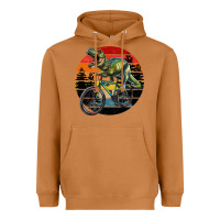 Meerkat t rex dinosaur riding bicycle with retro forest sunset Heavyweight Hoodie - RanaPortraitStore