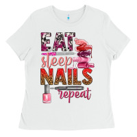 White eat sleep nails repeat bbs Ladies Tee - BundleAndBundleShop