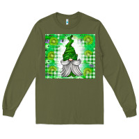 Army Green St. Patricks Day Gnome Long Sleeve Tee - CowhideDigitalArt