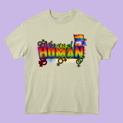 We Are All Human Heavy Core Tee Designed By Cowgirlartshop