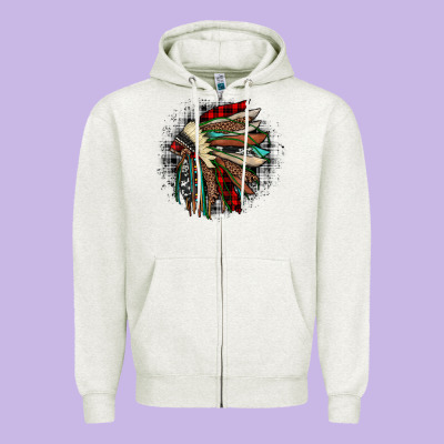 Indian Headdress Zipper Hoodie Designed By Jahusdesignshop