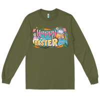 Army Green Happy Easter Long Sleeve Tee - LillyAllenDesigns