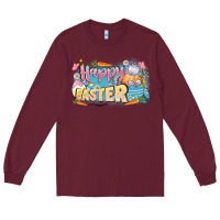 Burgundy Happy Easter Long Sleeve Tee - LillyAllenDesigns