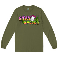 Army Green Stay Spooky Long Sleeve Tee - CowhideDigitalArt