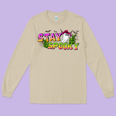 Stay Spooky Long Sleeve Tee Designed By Cowhidedigitalart