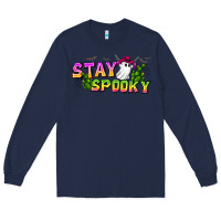 Navy Stay Spooky Long Sleeve Tee - CowhideDigitalArt
