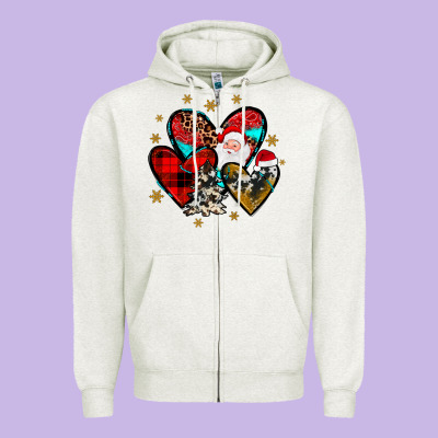 Heart  Wood Slice Ornament Zipper Hoodie Designed By Jahusdesignshop