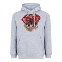 Heather Grey pug with love glasses Heavyweight Hoodie - RanaPortraitStore