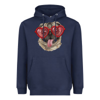 Navy pug with love glasses Heavyweight Hoodie - RanaPortraitStore