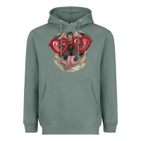 Sage pug with love glasses Heavyweight Hoodie - RanaPortraitStore