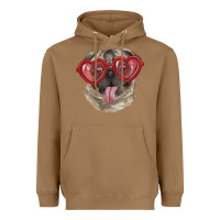 Toasted Coconut pug with love glasses Heavyweight Hoodie - RanaPortraitStore
