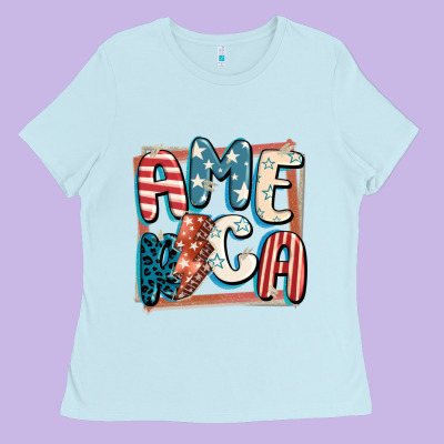 America With Lightning Bolt 4th Of July Ladies Tee Designed By Fadigitalartstudio