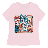 Bubblegum Pink America with lightning bolt 4th of july Ladies Tee - FaDigitalArtStudio