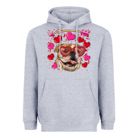Heather Grey valentine's day  brown english bulldog Heavyweight Hoodie - RanaPortraitStore