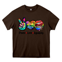 Chocolate Brown Peace love equality LGBT+ Heavy Core Tee - CowGirlArtShop