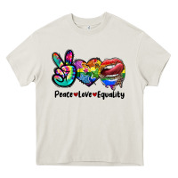 Cream Peace love equality LGBT+ Heavy Core Tee - CowGirlArtShop