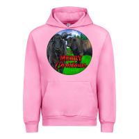 Fuchsia Pink Black Angus Cattle and Bull Merry Christmas Urban Hoodie - RanaPortraitStore