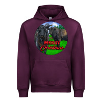 Mauve Wine Black Angus Cattle and Bull Merry Christmas Urban Hoodie - RanaPortraitStore