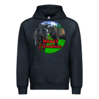 Navy Black Angus Cattle and Bull Merry Christmas Urban Hoodie - RanaPortraitStore