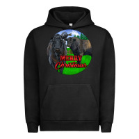 Pigment Black Black Angus Cattle and Bull Merry Christmas Urban Hoodie - RanaPortraitStore
