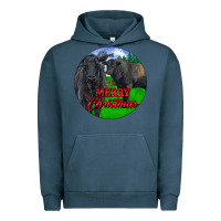 Pigment Midnight Navy Black Angus Cattle and Bull Merry Christmas Urban Hoodie - RanaPortraitStore