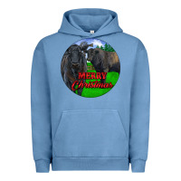 Pigment Pebble Blue Black Angus Cattle and Bull Merry Christmas Urban Hoodie - RanaPortraitStore