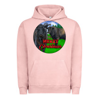 Pigment Salmon Black Angus Cattle and Bull Merry Christmas Urban Hoodie - RanaPortraitStore