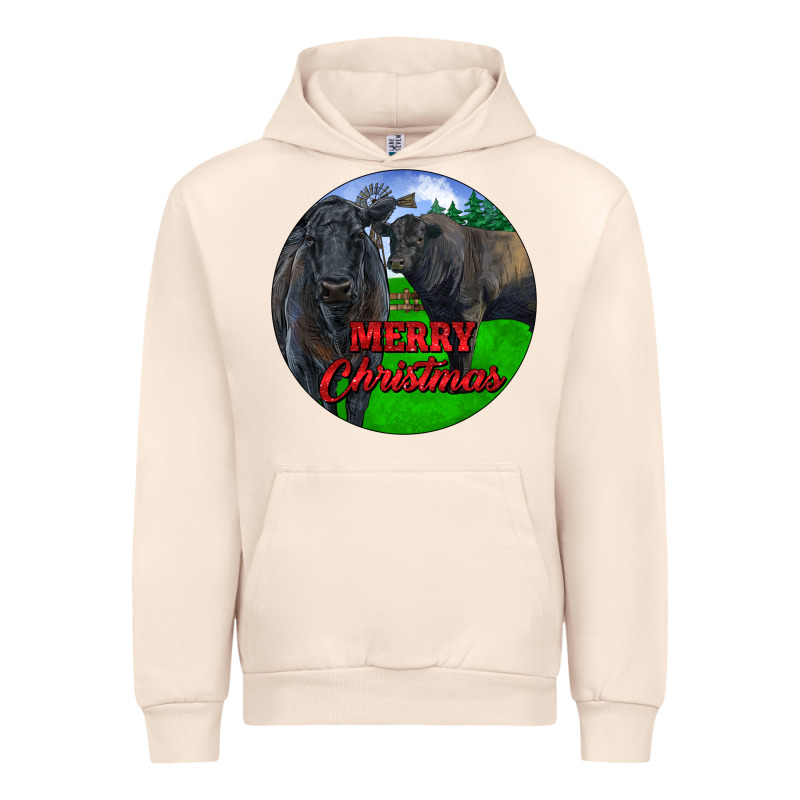 Black Angus Cattle And Bull Merry Christmas Urban Hoodie by RanaPortraitStore | Teevron
