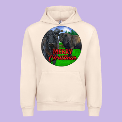 Black Angus Cattle And Bull Merry Christmas Urban Hoodie Designed By Ranaportraitstore