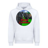 White Black Angus Cattle and Bull Merry Christmas Urban Hoodie - RanaPortraitStore