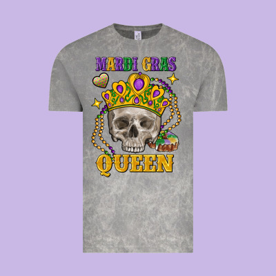 Skull Mardi Gras Queen Vintage Tee Designed By Fadigitalartstudio