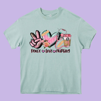 Peace Love Nursing Heavy Core Tee Designed By Cowgirlartshop