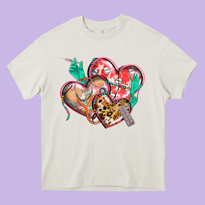 Nurse Hearts Heavy Core Tee Designed By Cowgirlartshop