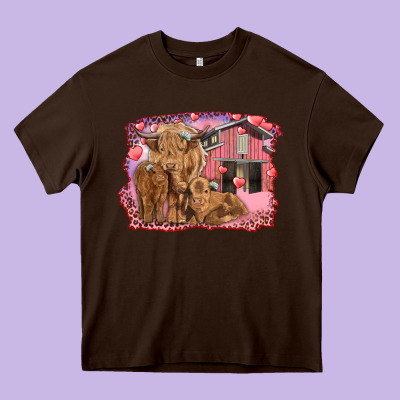 Valentine's Day Mama Cow And Baby Cows Heavy Core Tee Designed By Ranaportraitstore
