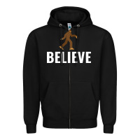 Black believe bigfoot white Zipper Hoodie - artisFamous