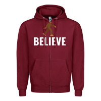 Burgundy believe bigfoot white Zipper Hoodie - artisFamous