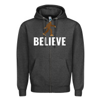Charcoal Heather believe bigfoot white Zipper Hoodie - artisFamous