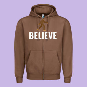 Believe Bigfoot White Zipper Hoodie Designed By Artisfamous