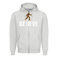 Dove Grey believe bigfoot white Zipper Hoodie - artisFamous
