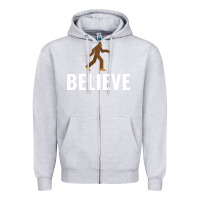 Heather Grey believe bigfoot white Zipper Hoodie - artisFamous