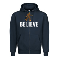 Navy believe bigfoot white Zipper Hoodie - artisFamous