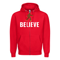 Red believe bigfoot white Zipper Hoodie - artisFamous