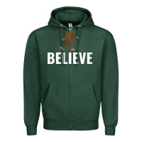 Sports Green believe bigfoot white Zipper Hoodie - artisFamous